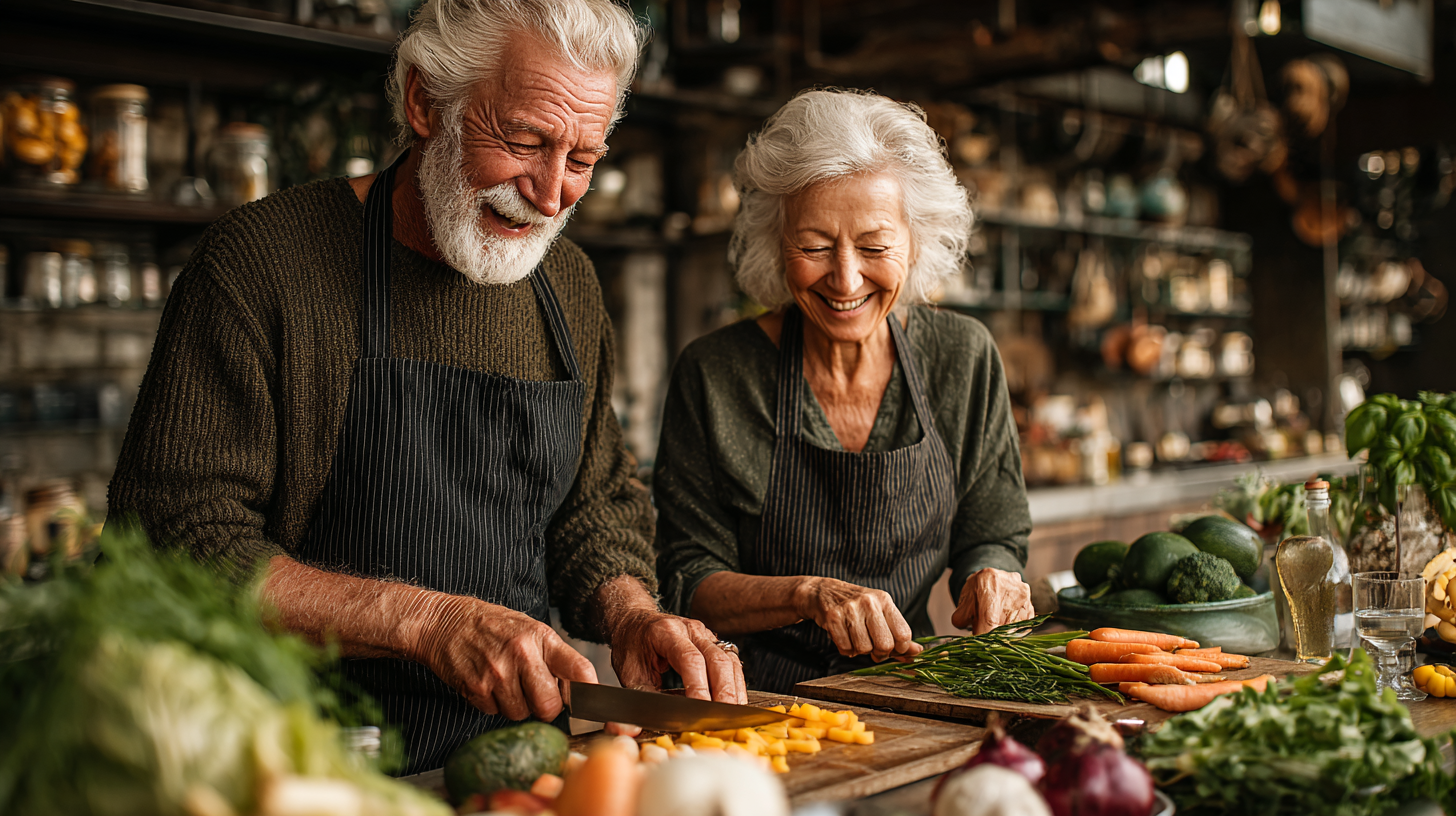Personas mayores disfrutando de una comida saludable